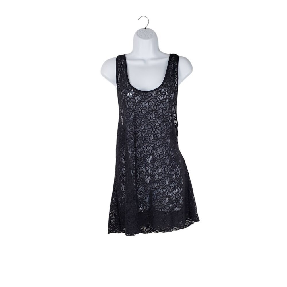 Victoria's Secret Plunge Tie Back Black Lace Slip Mini Muscle Dress Size M